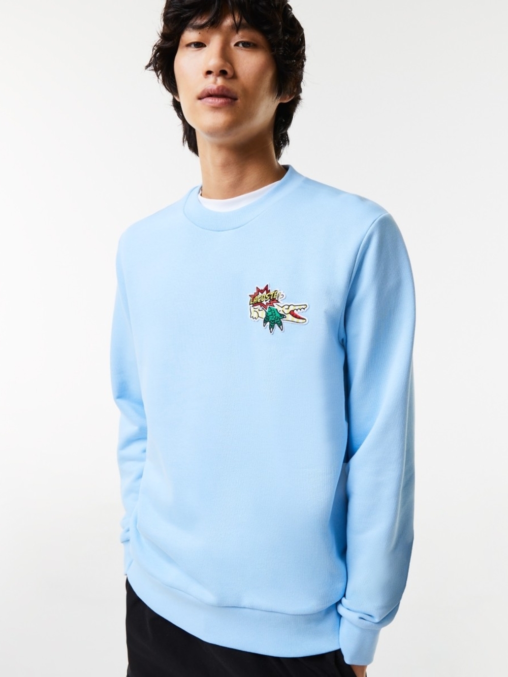 NWT Lacoste Embroidered Holiday Badge Blue Organic Cotton Sweatshirt Small